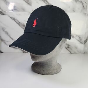 Polo Ralph Lauren Black Cap with Red Logo. Cotton Hat